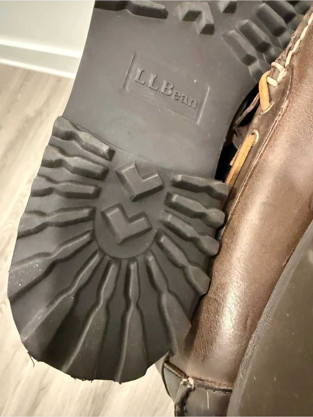 L.L. Bean Brown Leather Boat Shoes with Tan Laces